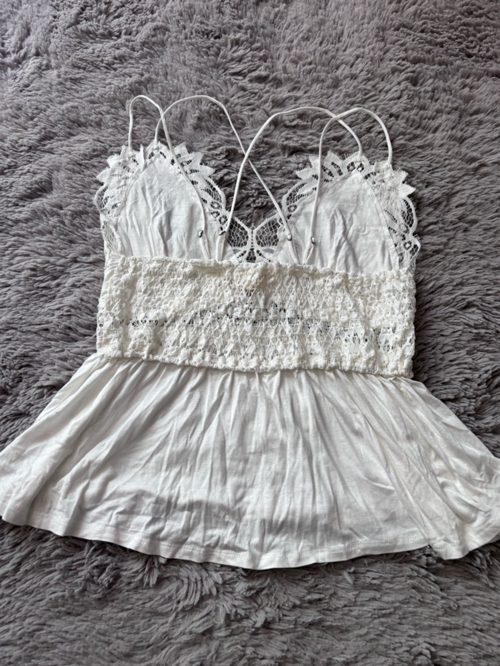 Lace Crochet Peplum Cami Top - White size Large - Picture 7 of 8